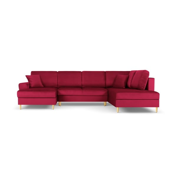Divano angolare rosso allungabile e con contenitore (con penisola a destra/a U) con rivestimento in velluto Kyoto – Cosmopolitan Design