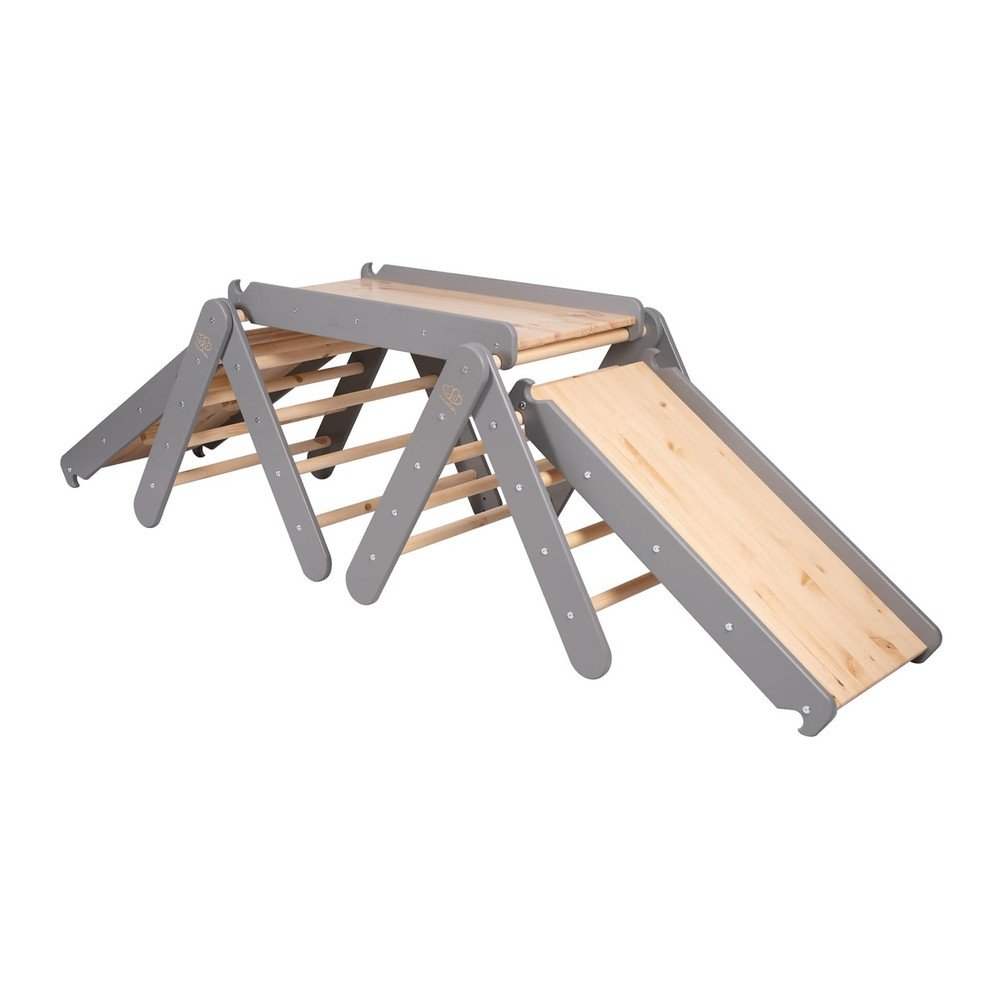 Pikler triangolo montessori grigio/di colore naturale in pino massiccio 265x61x60 cm Montessori – Meowbaby | Giochi per parco giochi da interno