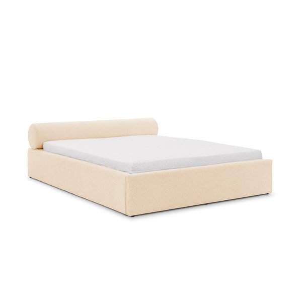 Letto matrimoniale imbottito color crema con contenitore con rete inclusa 140x200 cm Cille – Ropez