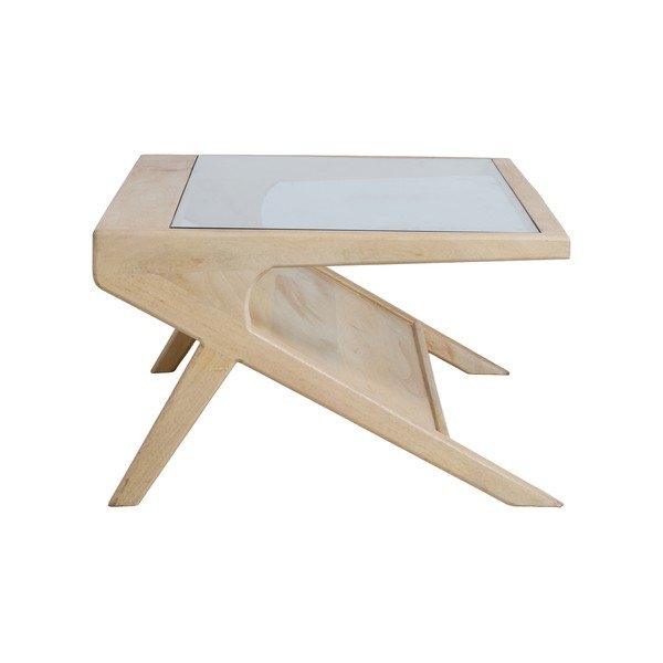 Tavolino da salotto colore naturale chiaro con piano in vetro 70x112 cm Yuki – Light & Living-image-3