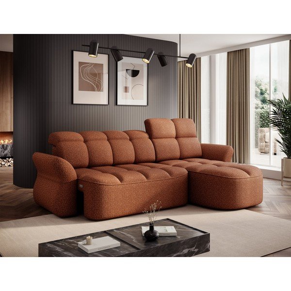 Divano angolare color terracotta allungabile/con contenitore (con penisola a destra/con chaise lounge) e rivestimento in velluto Beneth – ELTAP-image-3