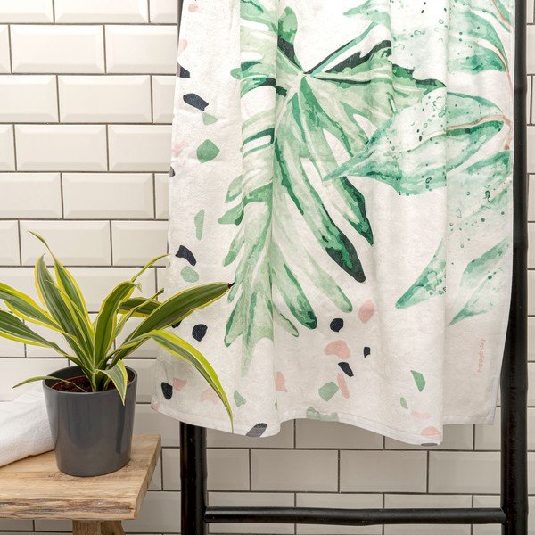 Telo da bagno bianco-verde 70x150 cm Delicate - Happy Friday-image-1