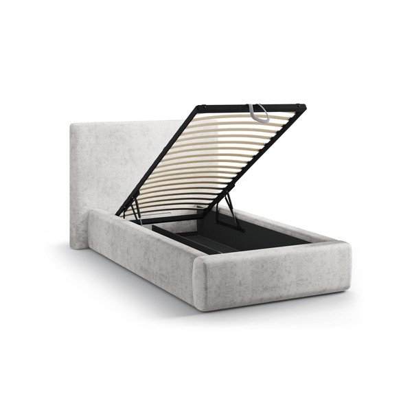 Letto singolo imbottito grigio chiaro con contenitore con rete inclusa 90x200 cm Amy – Micadoni -image-1