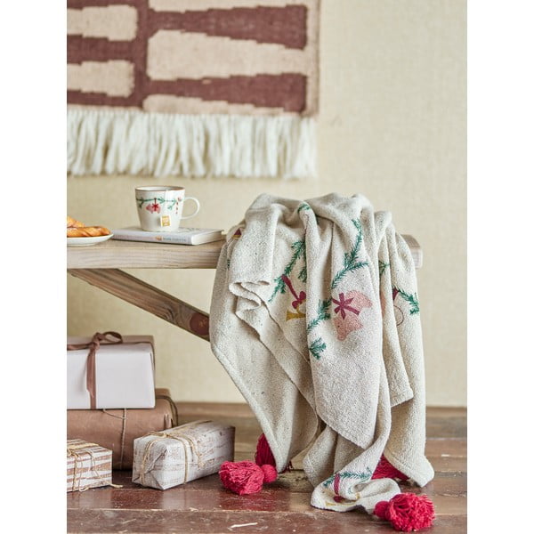 Coperta color crema a tema natalizio 130x160 cm Yule – Bloomingville-image-1