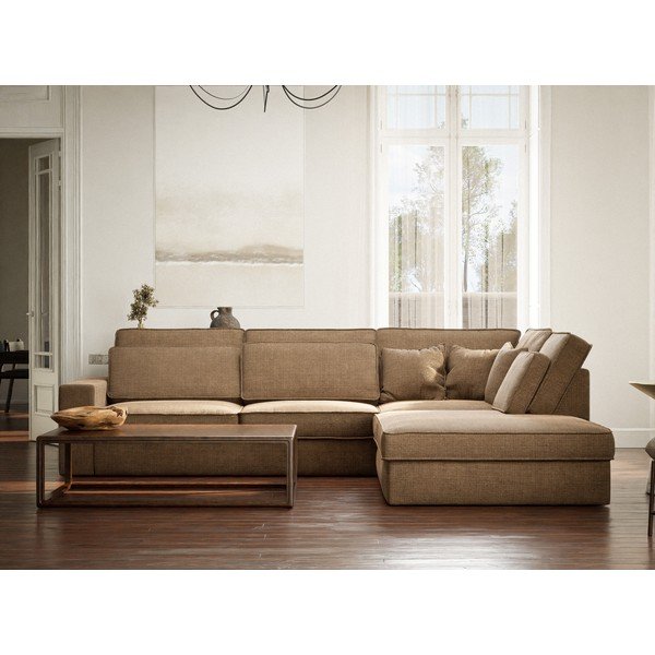 Divano angolare marrone chiaro (con penisola a destra/a L) con rivestimento in ciniglia Kirou – Maison de Rêve-image-4