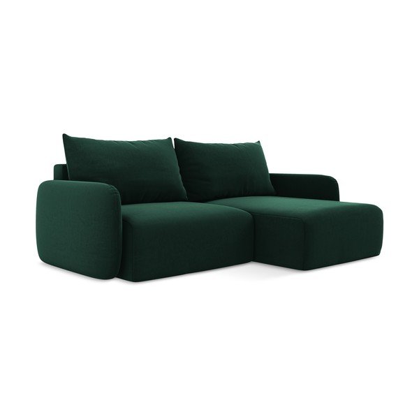 Divano angolare verde scuro allungabile/con contenitore (con penisola a destra/con chaise lounge) con rivestimento in velluto Kalena – Makamii-image-2