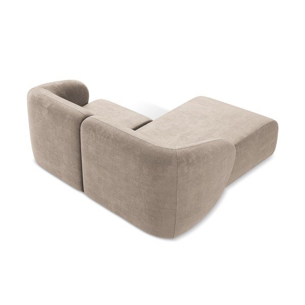 Divano angolare marrone chiaro (con penisola a sinistra/con chaise lounge) con rivestimento in ciniglia Lani – Makamii-image-3