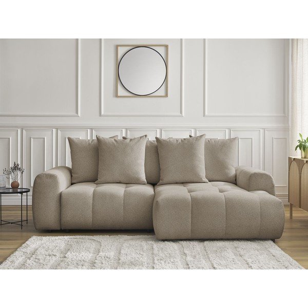Divano angolare beige allungabile/con contenitore (con penisola a destra/con chaise lounge) con rivestimento in ciniglia Roxelane – Bobochic Paris-image-1