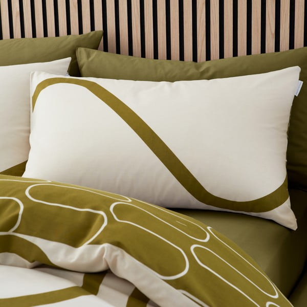 Set copripiumino e federa color kaki e beige per letto matrimoniale 200x200 cm Linear Curve – Catherine Lansfield-image-3