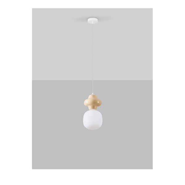 Lampadario bianco/color crema in ceramica con paralume in vetro ø 18 cm Clio – Nova Luce-image-3