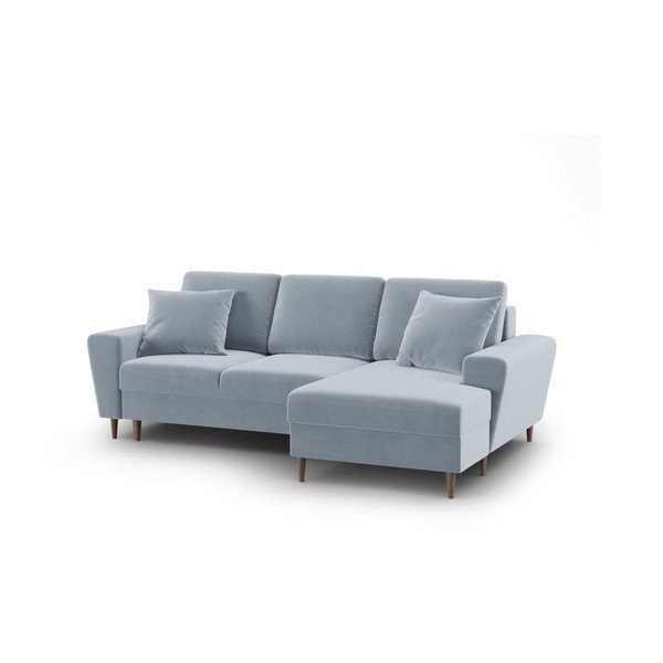 Divano angolare azzurro allungabile e con contenitore (con penisola a destra/con chaise lounge) con rivestimento in velluto Kyoto – Cosmopolitan Design-image-1