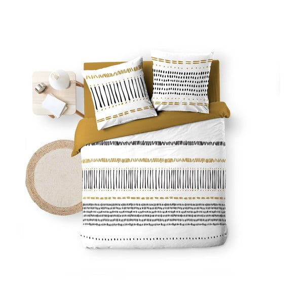 Set copripiumino e federa color senape/bianco in cotone per letto matrimoniale ed esteso 240x220 cm Chicago – douceur d'intérieur-image-4