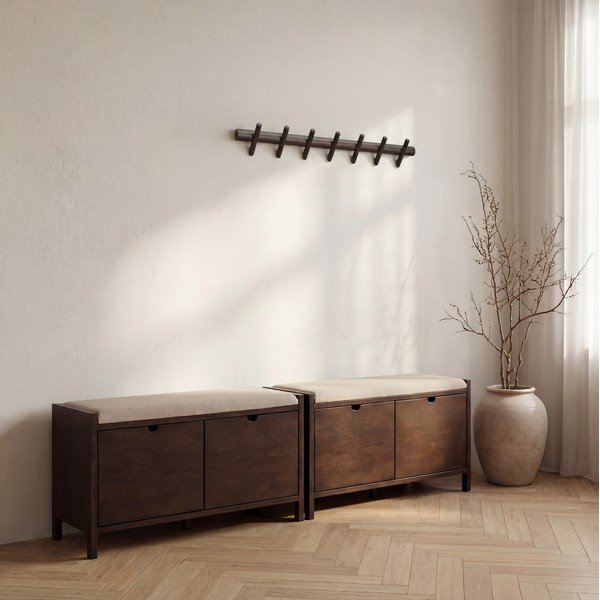 Scarpiera con seduta colore naturale scuro in rovere massiccio 80x47x41 cm Hillmond – Rowico-image-3