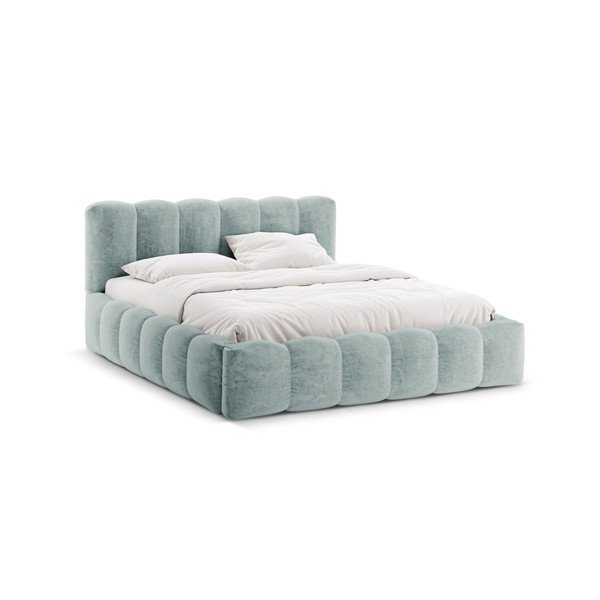 Letto matrimoniale imbottito azzurro con contenitore con rete inclusa 160x200 cm Lupine – Micadoni 