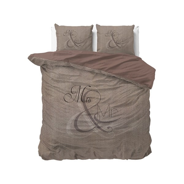 Biancheria da letto matrimoniale in cotone marrone Mr e Mrs Knitted, 200 x 200/220 cm - Pure Cotton