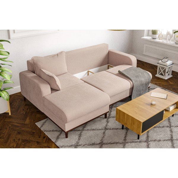 Divano angolare beige in velluto a coste (angolo sinistro) Beata - Ropez-image-1