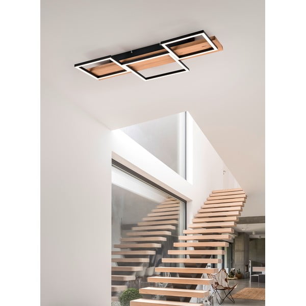 Plafoniera nero-color legno a LED dimmerabile 34x65 cm Harper - Trio-image-1