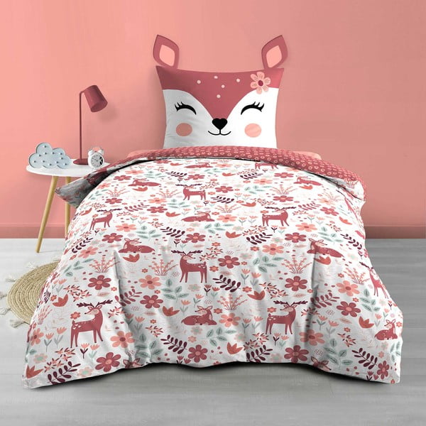 Set copripiumino e federa da bambini bianco/rosa in cotone per letto singolo 140x200 cm Bichette – douceur d'intérieur