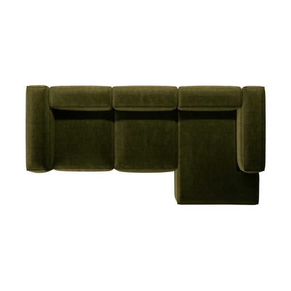 Divano angolare verde (con penisola a destra/con chaise lounge) con rivestimento in velluto a coste Bergamo – Cosmopolitan Design-image-3