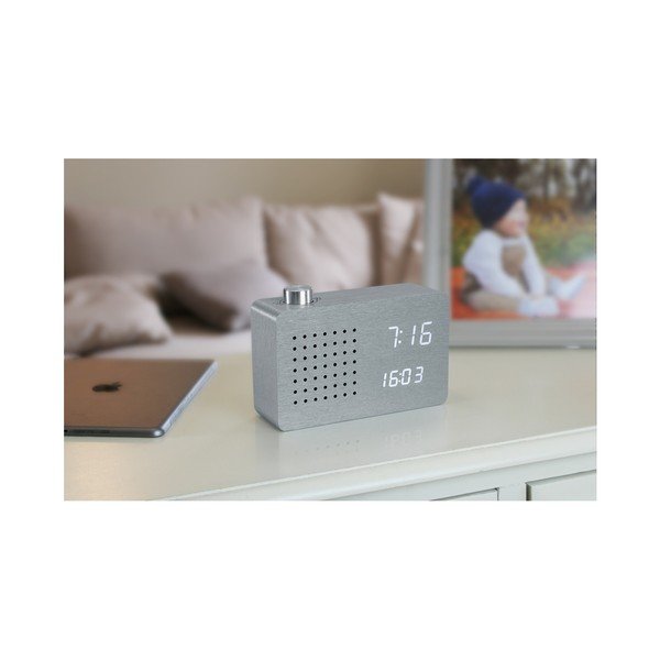 Sveglia grigia con display LED bianco e Radio Click Clock - Gingko-image-4