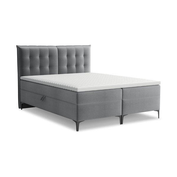 Letto boxspring grigio con contenitore 160x200 cm Mikana – Makamii