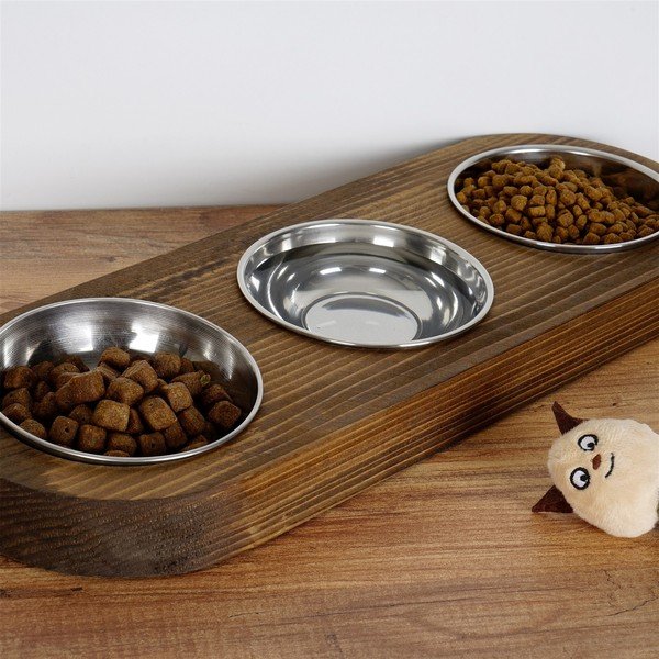 Ciotola tripla per cani con base in legno massiccio di abete rosso - Petpetite-image-3