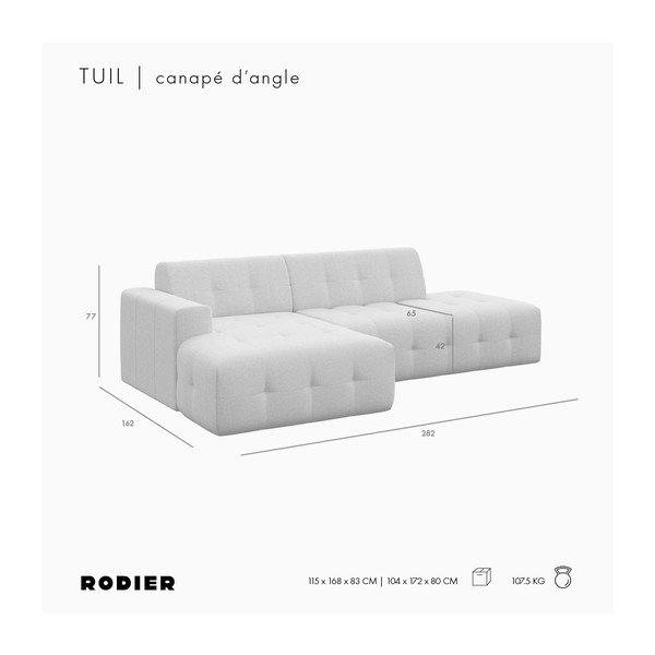 Divano angolare grigio (con penisola a sinistra e chaise lounge) rivestito in velluto Tuil – Rodier-image-4