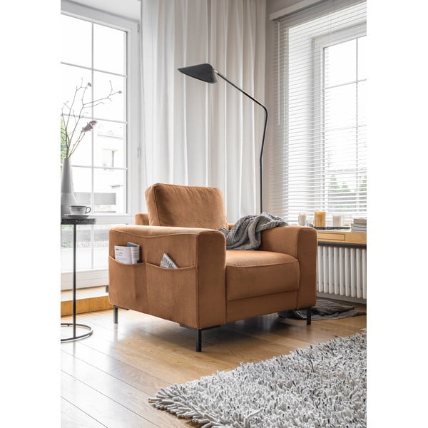 Poltrona in velluto a coste arancio-marrone Lofty Lilly - Miuform-image-2