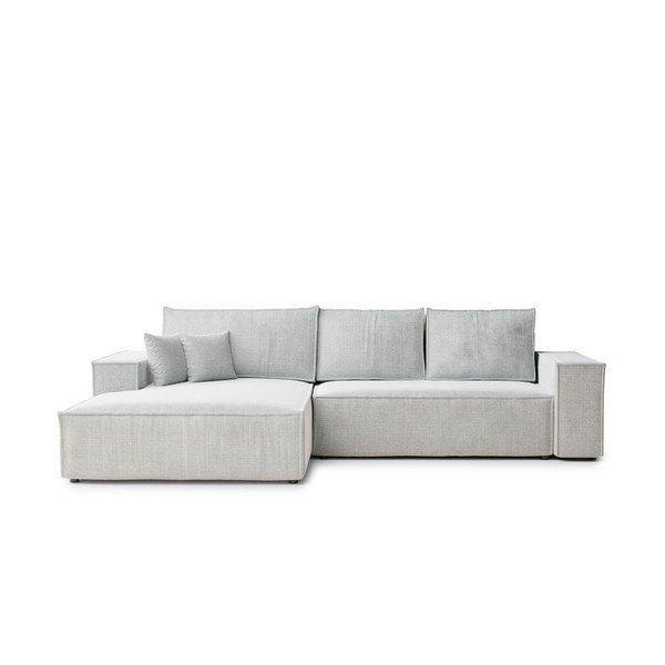 Divano angolare grigio chiaro allungabile/con contenitore (con penisola a sinistra/con chaise lounge) con rivestimento in ciniglia Maze – Maison de Rêve