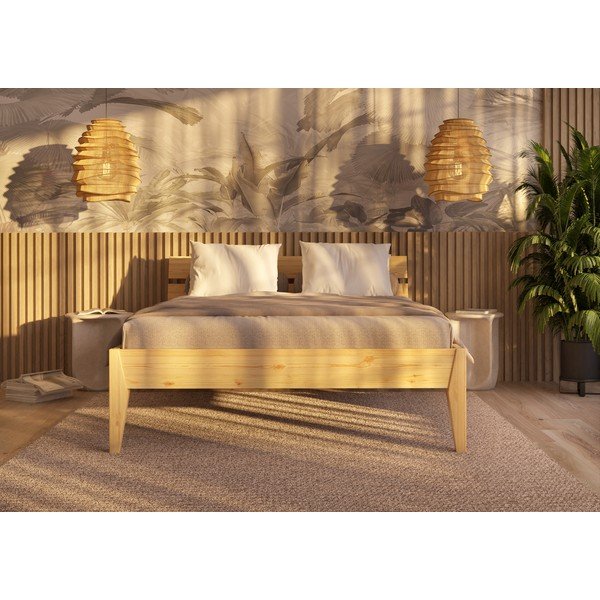 Letto matrimoniale di colore naturale in pino massiccio 180x200 cm Torino – Olivia Living-image-4