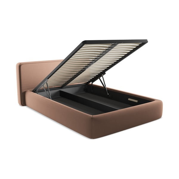 Letto matrimoniale imbottito rosa chiaro con contenitore con griglia 140x200 cm Kiana - Makamii-image-3