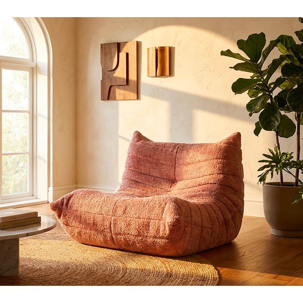 Puof a sacco rosa con rivestimento in bouclé Mask – Mauro Ferretti-image-1