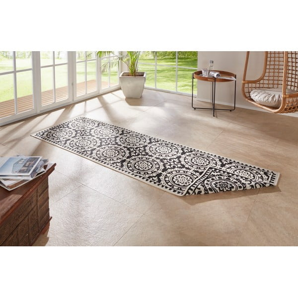 Tappeto da esterno nero e crema , 80 x 250 cm Jardin - NORTHRUGS-image-1