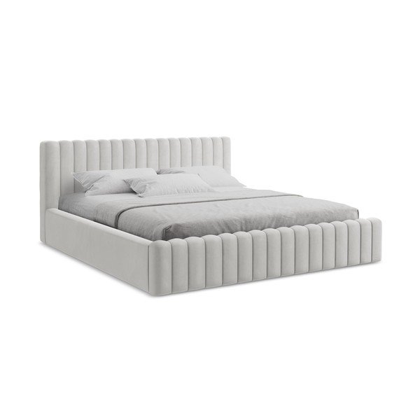 Letto matrimoniale imbottito argentato con contenitore con rete inclusa 160x200 cm Lemi – Makamii