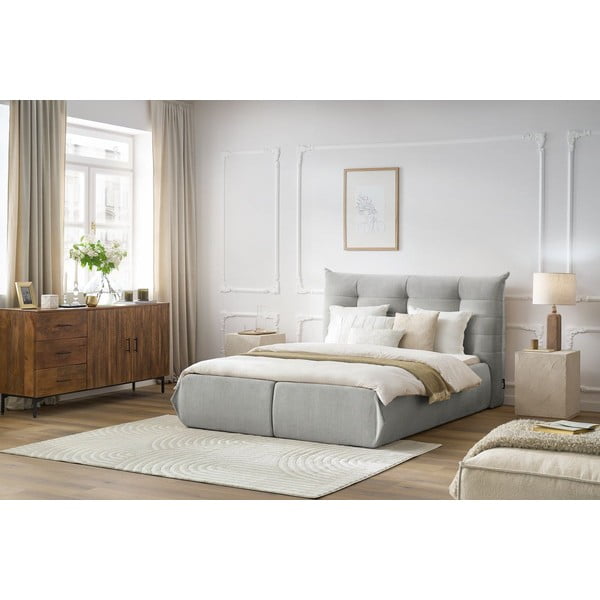 Letto matrimoniale imbottito grigio chiaro con vano contenitore con griglia 160x200 cm Clothilde - Bobochic Paris-image-1