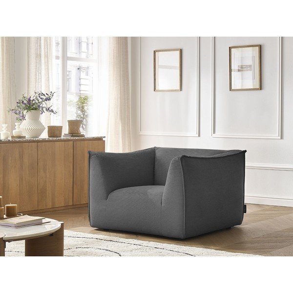 Poltrona grigio scuro con rivestimento in velluto a coste Giorgia – Bobochic Paris-image-1