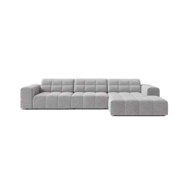 Divano angolare grigio chiaro (con penisola a destra/con chaise lounge) con rivestimento in velluto Chicago – Cosmopolitan Design
