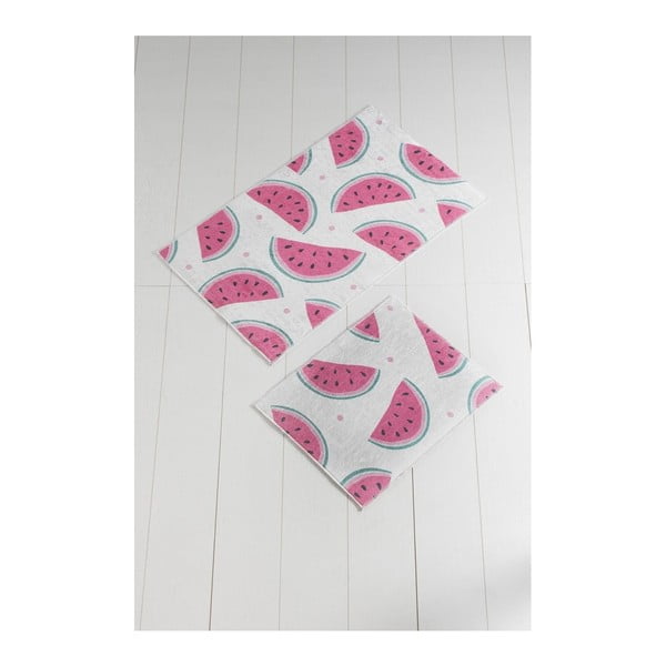 Set di 2 tappetini da bagno bianchi e rosa Tropica Watermelon - Foutastic