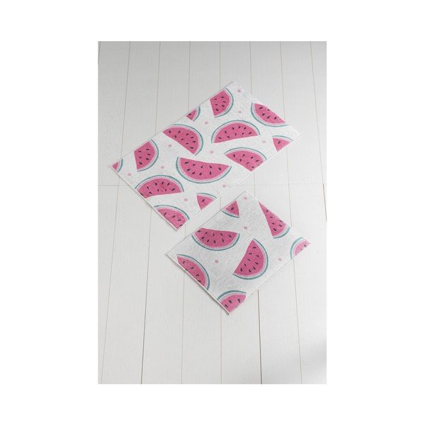 Set di 2 tappetini da bagno bianchi e rosa Tropica Watermelon - Foutastic