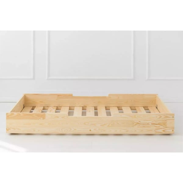 Letto da bambini estraibile di colore naturale in pino massiccio con contenitore con rete inclusa 90x190 cm CPD – Adeko-image-4