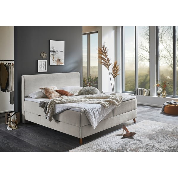 Letto boxspring beige con contenitore 160x200 cm Memphis - Meise Möbel-image-1