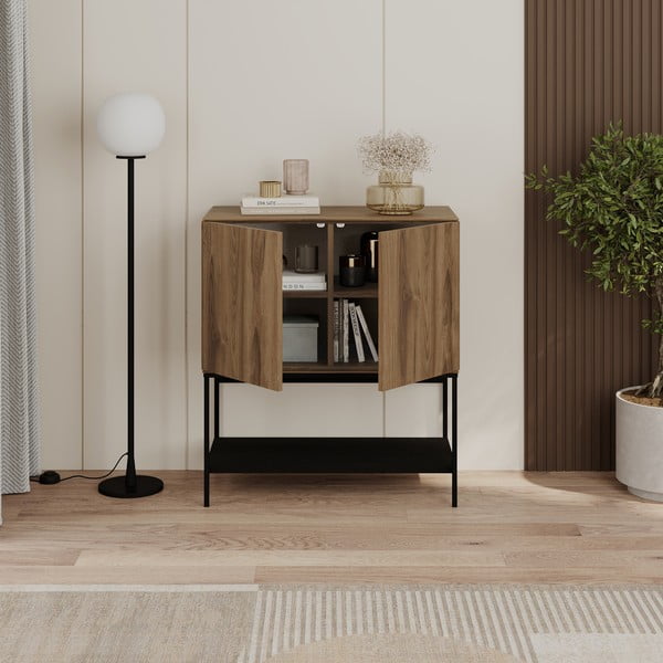 Mobile effetto rovere con decoro nero-naturale 80x90x40 cm Amira - Marckeric-image-2