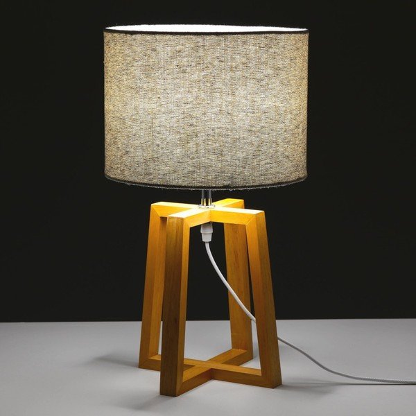 Lampada da tavolo in legno massiccio grigio-marrone con paralume in tessuto (altezza 44 cm) - Casa Selección-image-1