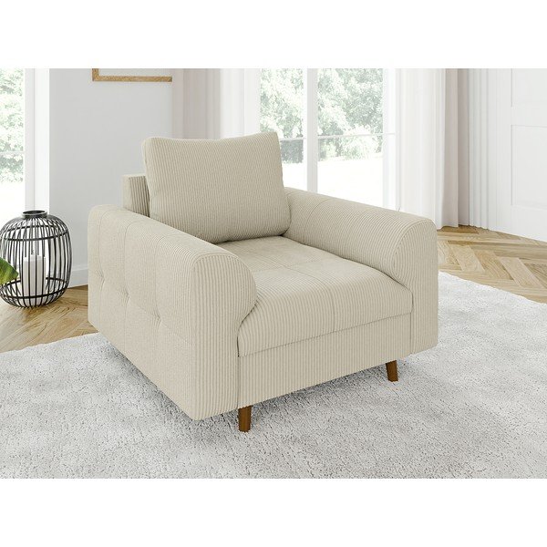 Poltrona beige con rivestimento in velluto a coste Ariella – Ropez-image-1