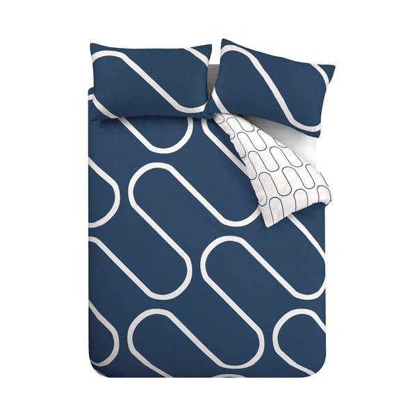 Biancheria da letto bianca e blu 200x135 cm Linear Curve - Catherine Lansfield