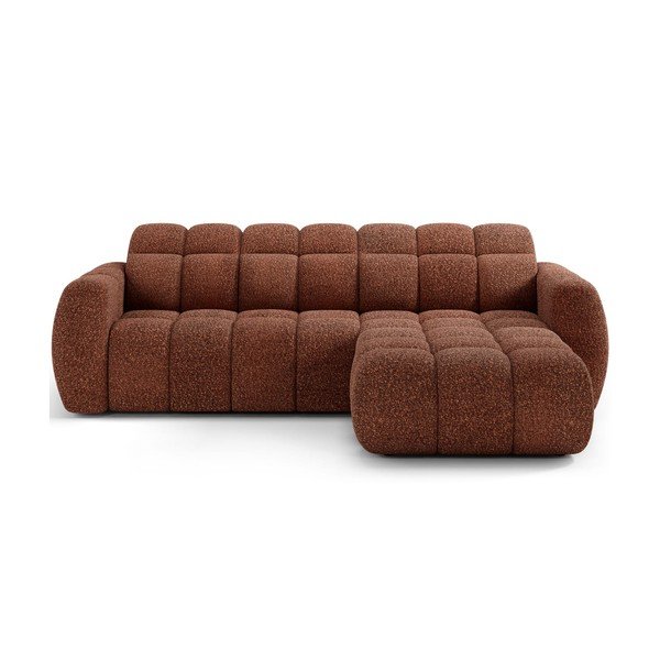 Divano angolare rosso (con penisola a destra/con chaise lounge) con rivestimento in bouclé Fanito – ELTAP
