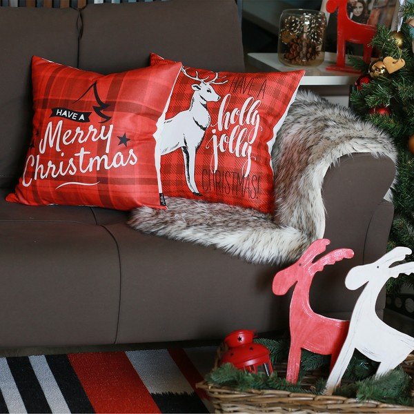 Federa natalizia rossa Mike & Co. NEW YORK Miele di Natale Cervo Holly Jolly, 45 x 45 cm - Mike & Co. NEW YORK-image-1