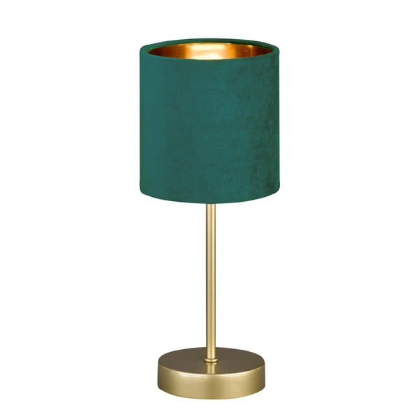 Lampada da tavolo verde/dorata in metallo con paralume in tessuto (altezza 34 cm) Aura – Fischer & Honsel