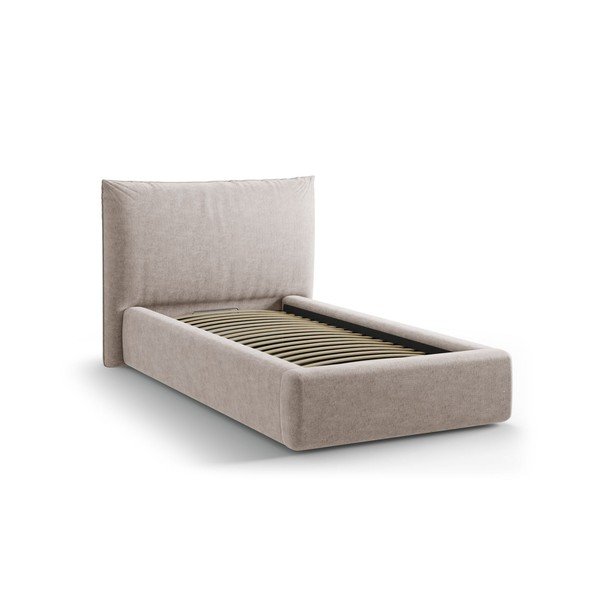 Letto singolo imbottito beige con contenitore con rete inclusa 90x200 cm Kaelle – Micadoni -image-2