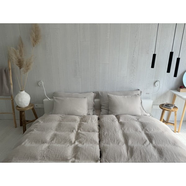 Set copripiumino e federa beige in mussola per letto matrimoniale 200x200 cm Plain Muslin – Butter Kings-image-1